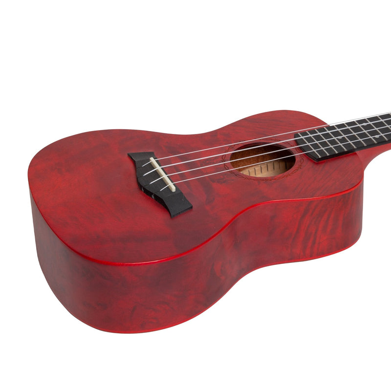 -Mojo 'Traditional Series' Quilted Maple Concert Ukulele with Gig Bag (Red)-Living Music