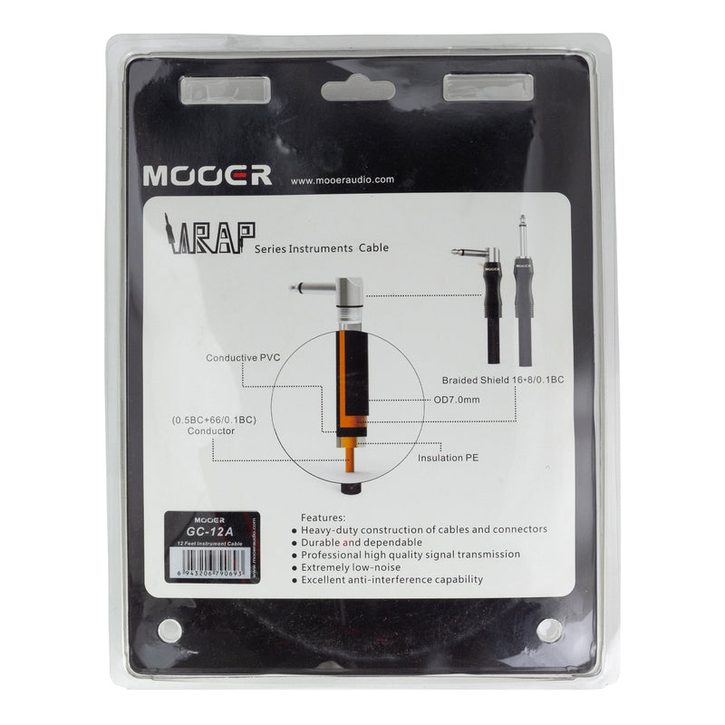 MEP-GC-12A-Mooer Guitar Cable Angled Jack to Angled Jack (12ft)-Living Music