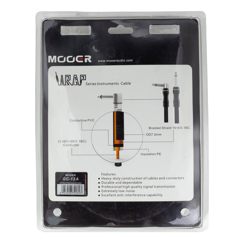 -Mooer Guitar Cable Angled Jack to Angled Jack (12ft)-Living Music