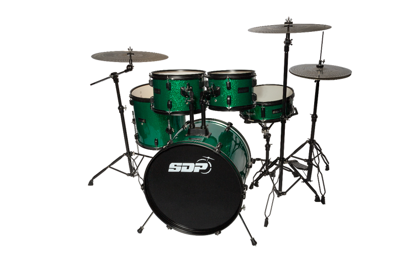 -Sonic Drive 5-Piece Performer Series Drum Kit with Silent Cymbals (Green Sparkle)-Living Music