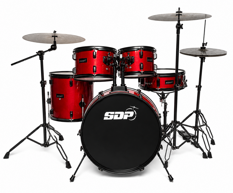 -Sonic Drive 5-Piece Performer Series Drum Kit with Silent Cymbals (Red)-Living Music