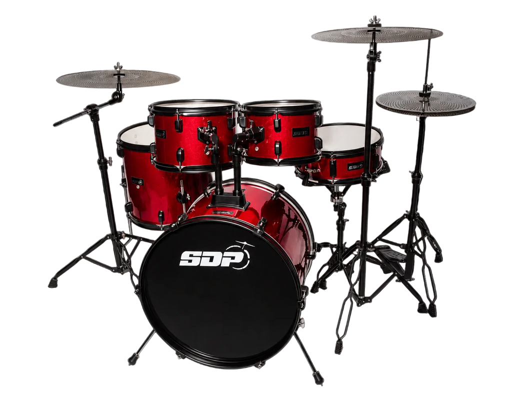 -Sonic Drive 5-Piece Performer Series Drum Kit with Silent Cymbals (Red)-Living Music