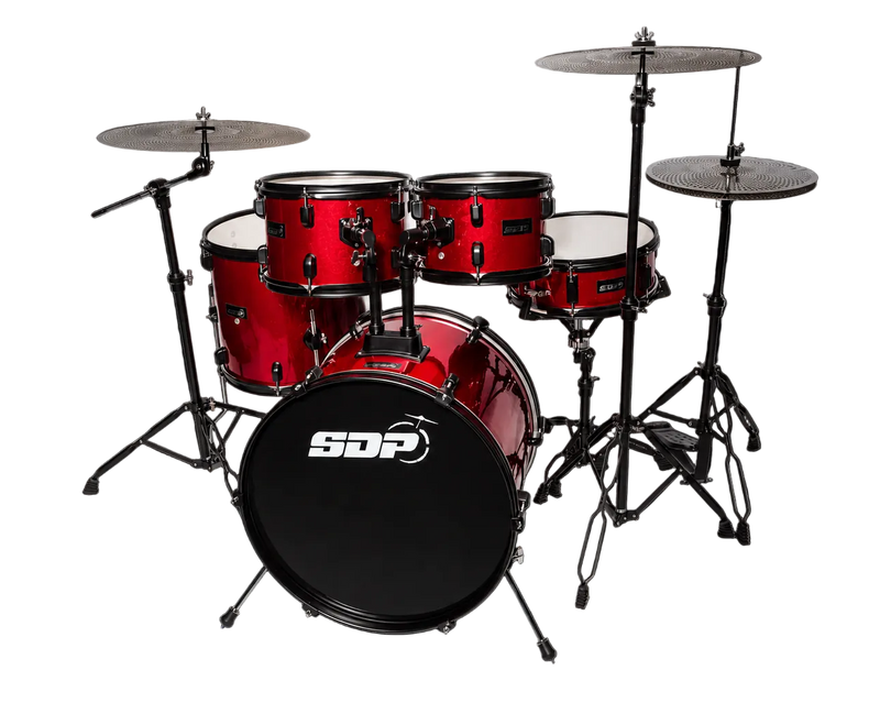 -Sonic Drive 5-Piece Performer Series Drum Kit with Silent Cymbals (Red)-Living Music