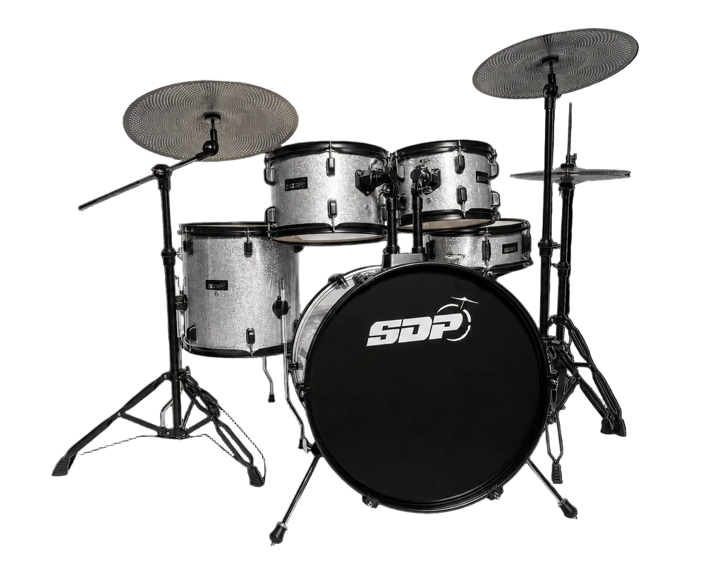 -Sonic Drive 5-Piece Performer Series Drum Kit with Silent Cymbals (Silver Sparkle)-Living Music