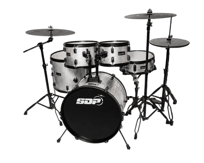 -Sonic Drive 5-Piece Performer Series Drum Kit with Silent Cymbals (Silver Sparkle)-Living Music