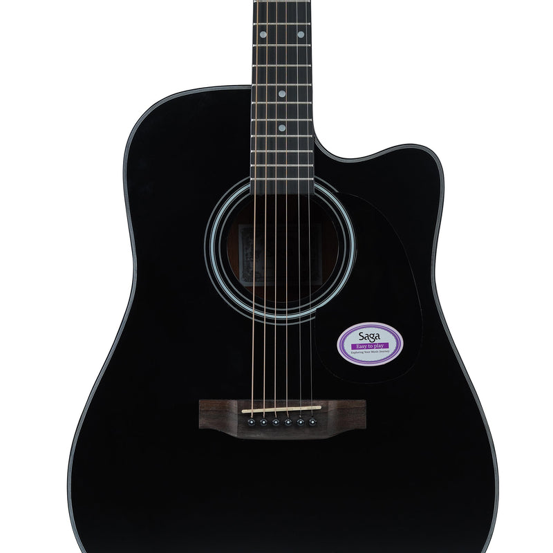 -Saga '700 Series' Engelmann Spruce Dreadnought Acoustic-Electric Cutaway Guitar (Black)-Living Music