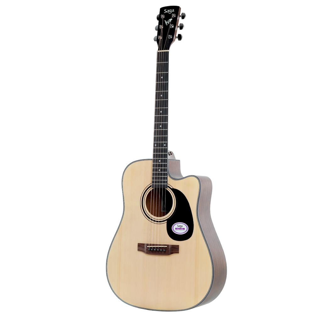 -Saga '600 Series' Spruce Top Dreadnought Acoustic-Electric Cutaway Guitar (Natural)-Living Music