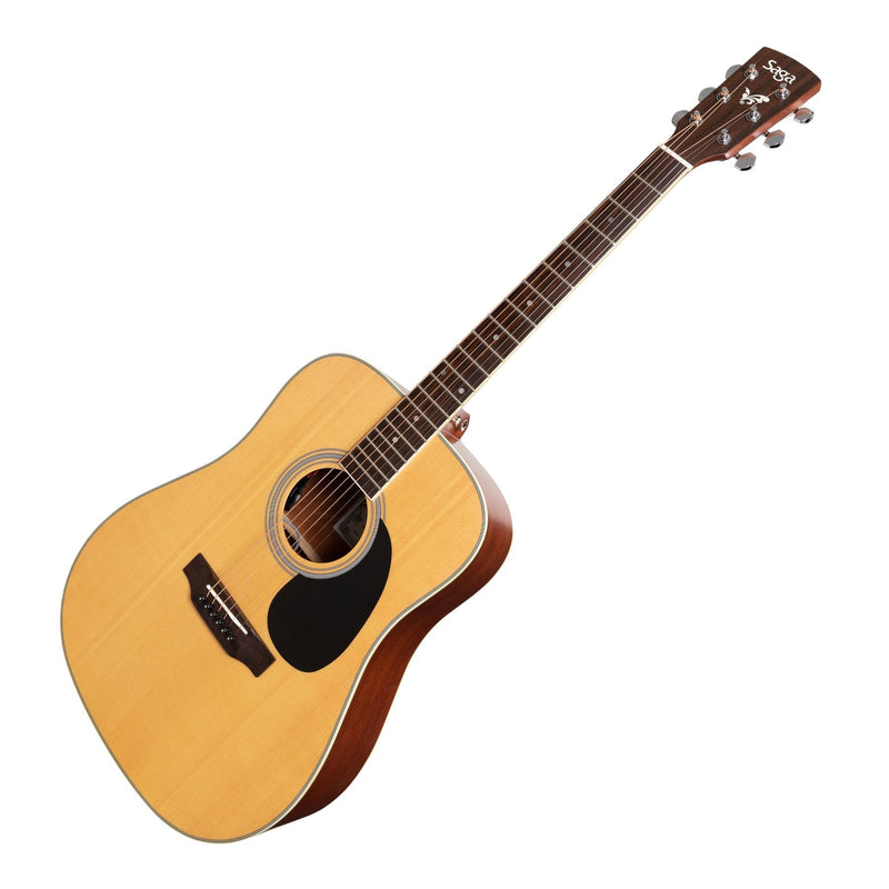 -Saga '700 Series' Solid Spruce Top Acoustic Dreadnought Guitar (Natural Satin)-Living Music