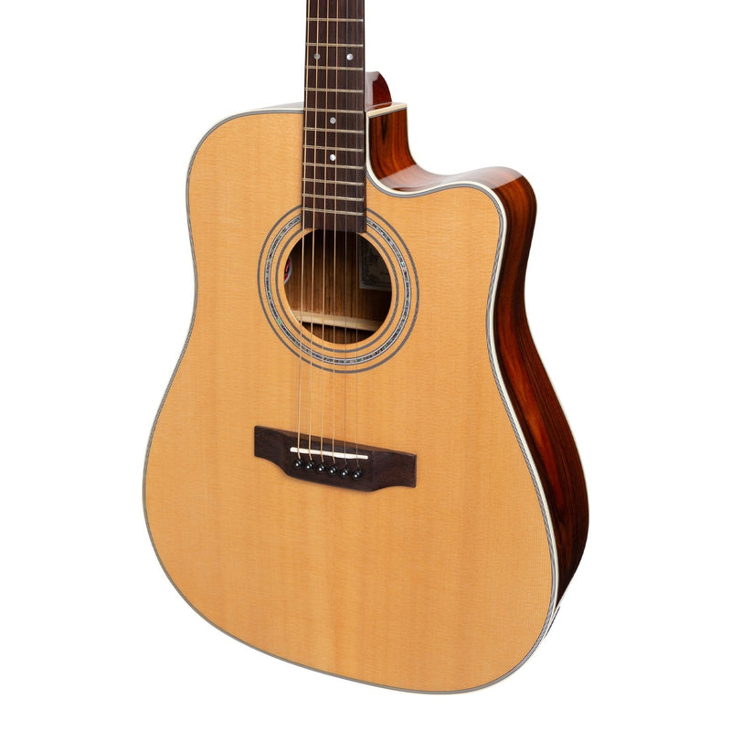 -Saga '850 Series' Solid Spruce Top Acoustic-Electric Dreadnought Cutaway Guitar (Natural)-Living Music