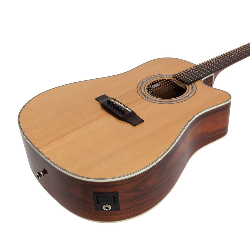 -Saga '850 Series' Solid Spruce Top Acoustic-Electric Dreadnought Cutaway Guitar (Natural)-Living Music