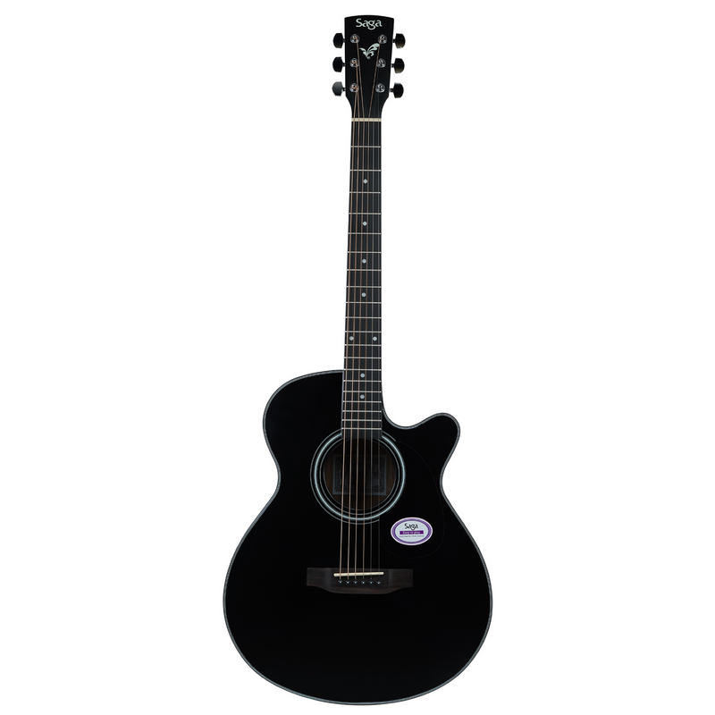 -Saga '700 Series' Engelmann Spruce Folk Acoustic-Electric Cutaway Guitar (Black)-Living Music