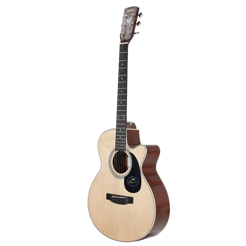 -Saga '700 PRO Series' Solid Spruce Folk Acoustic-Electric Cutaway Guitar (Natural)-Living Music