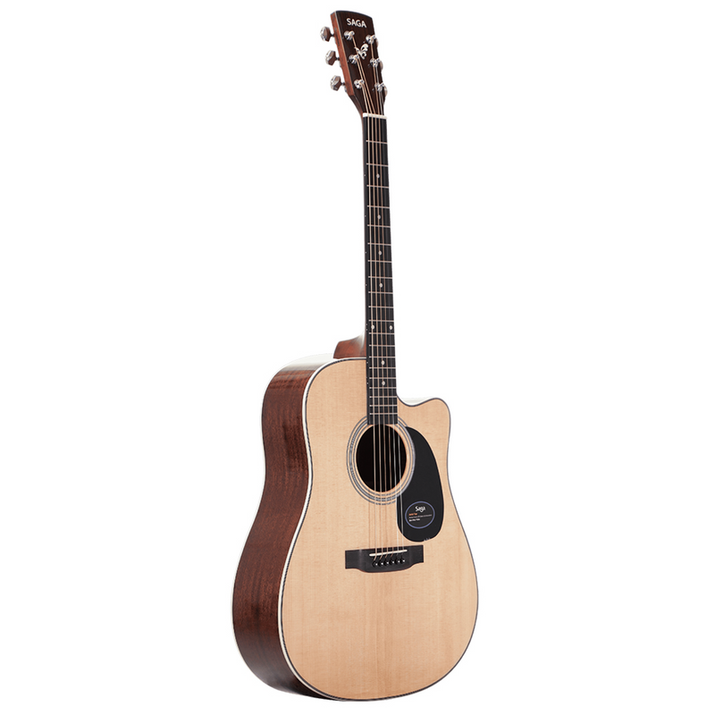 -Saga '700 Series' Engelmann Spruce Dreadnought Acoustic-Electric Cutaway Guitar (Natural)-Living Music