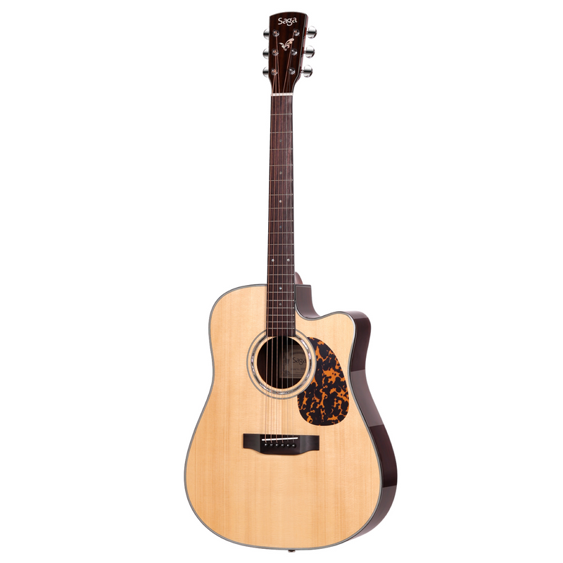 -Saga D20C Solid Top Dreadnought Cutaway Acoustic-Electric Guitar (Natural)-Living Music