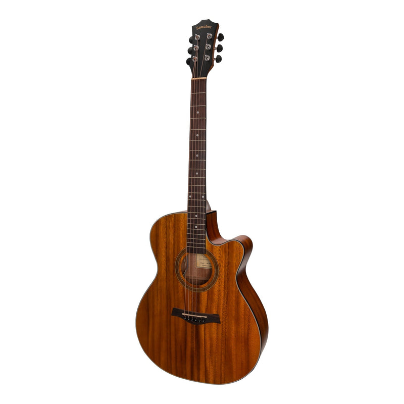 -Sanchez Acoustic-Electric Small Body Cutaway Guitar Pack (Koa)-Living Music