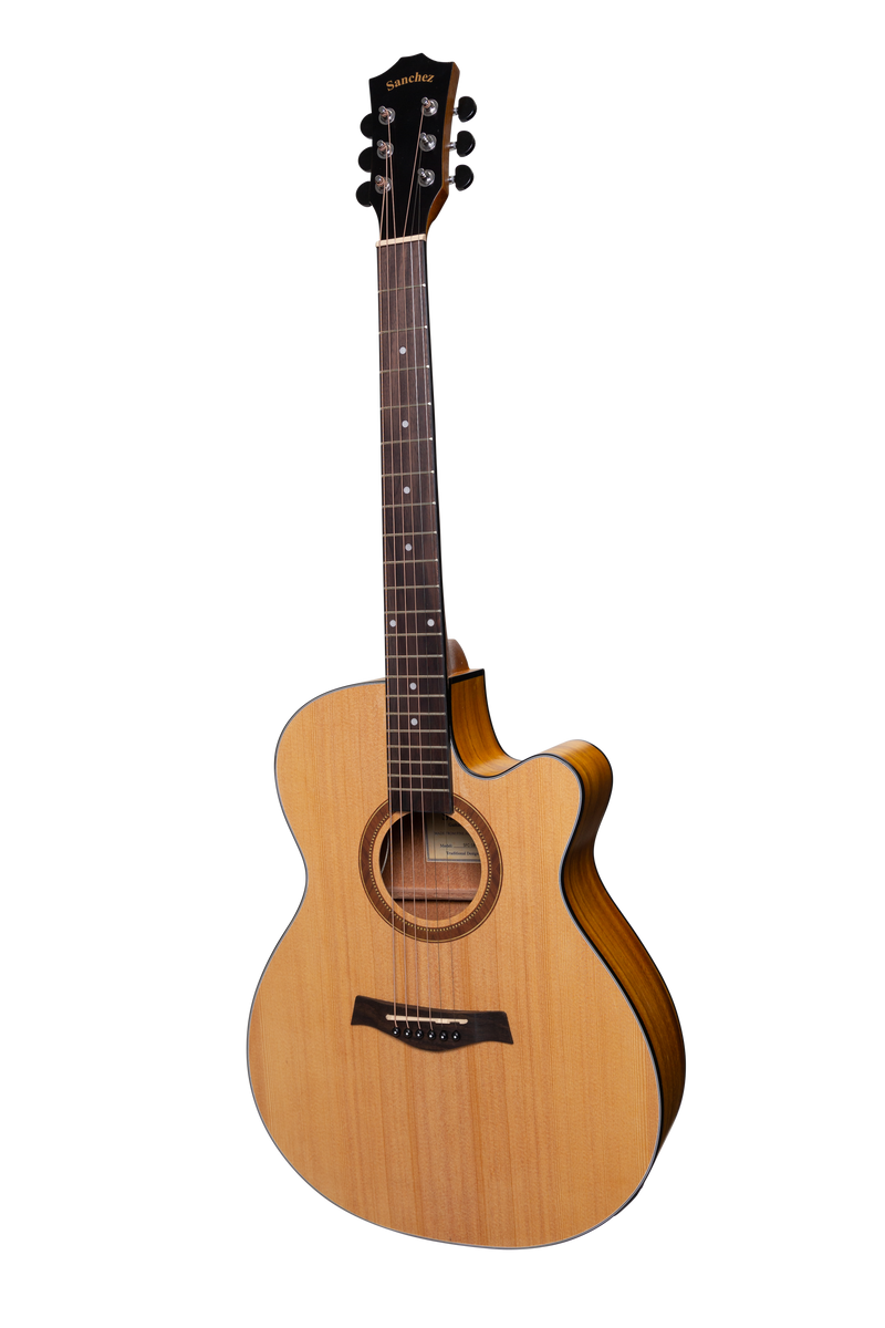 SP-F4-SA-Sanchez Acoustic-Electric Small Body Cutaway Guitar Pack (Spruce/Acacia)-Living Music
