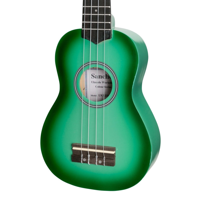 SU-CB20-GR-Sanchez 'Colourburst Series' Soprano Ukulele (Greenburst)-Living Music