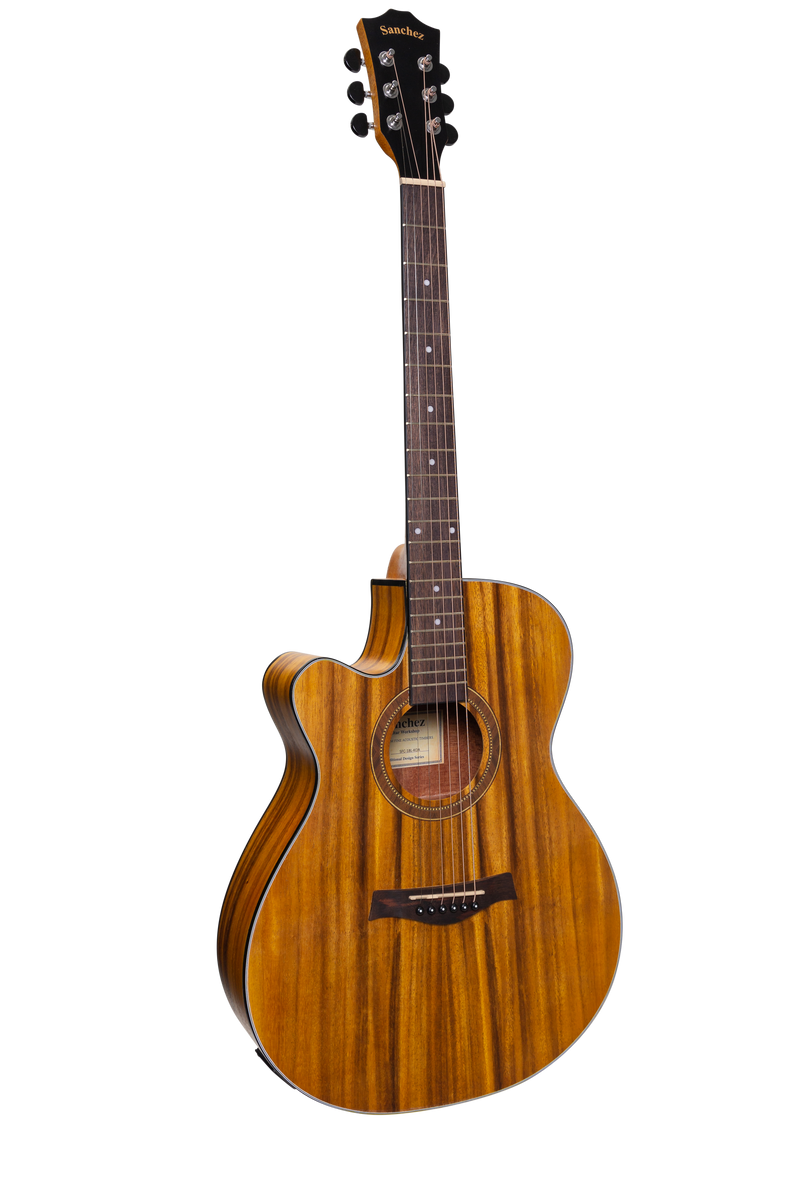 SP-F4L-KOA-Sanchez Left Handed Acoustic-Electric Small Body Cutaway Guitar Pack (Koa)-Living Music