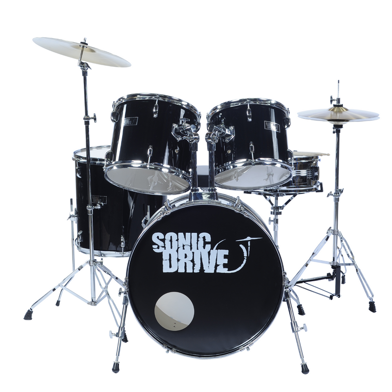 -Sonic Drive 5-Piece Rock Drum Kit with 22" Bass Drum (Black w/ Chrome Hardware)-Living Music