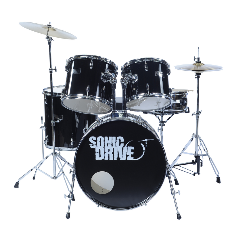 SDP-0-BLK-Sonic Drive 5-Piece Rock Drum Kit with 22" Bass Drum (Black w/ Chrome Hardware)-Living Music