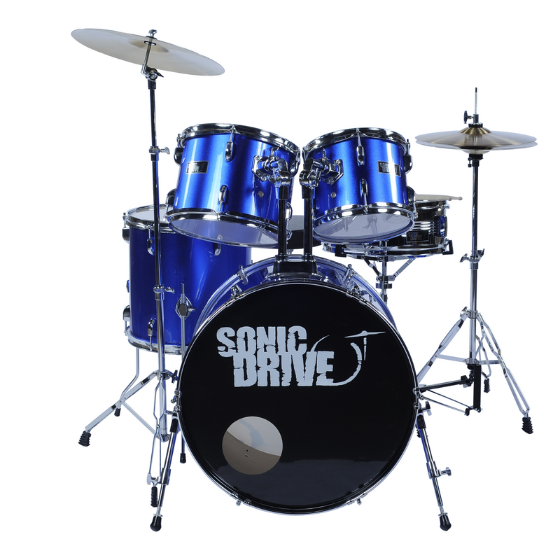 SDP-0-MBL-Sonic Drive 5-Piece Rock Drum Kit with 22" Bass Drum (Metallic Blue w/ Chrome Hardware)-Living Music