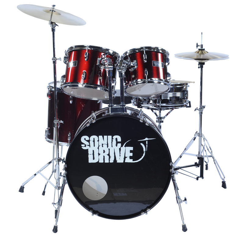 SDP-0-MWR-Sonic Drive 5-Piece Rock Drum Kit with 22" Bass Drum (Metallic Wine Red w/ Chrome Hardware)-Living Music