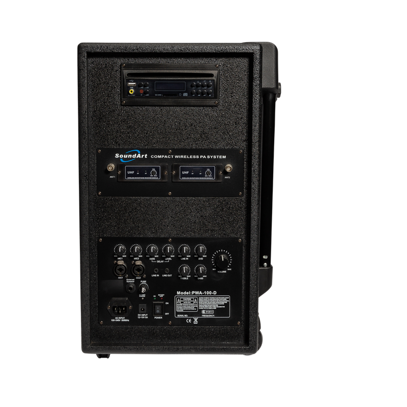 PWA-100-D-SoundArt 100 Watt Rechargeable Wireless PA System with DVD Player-Living Music