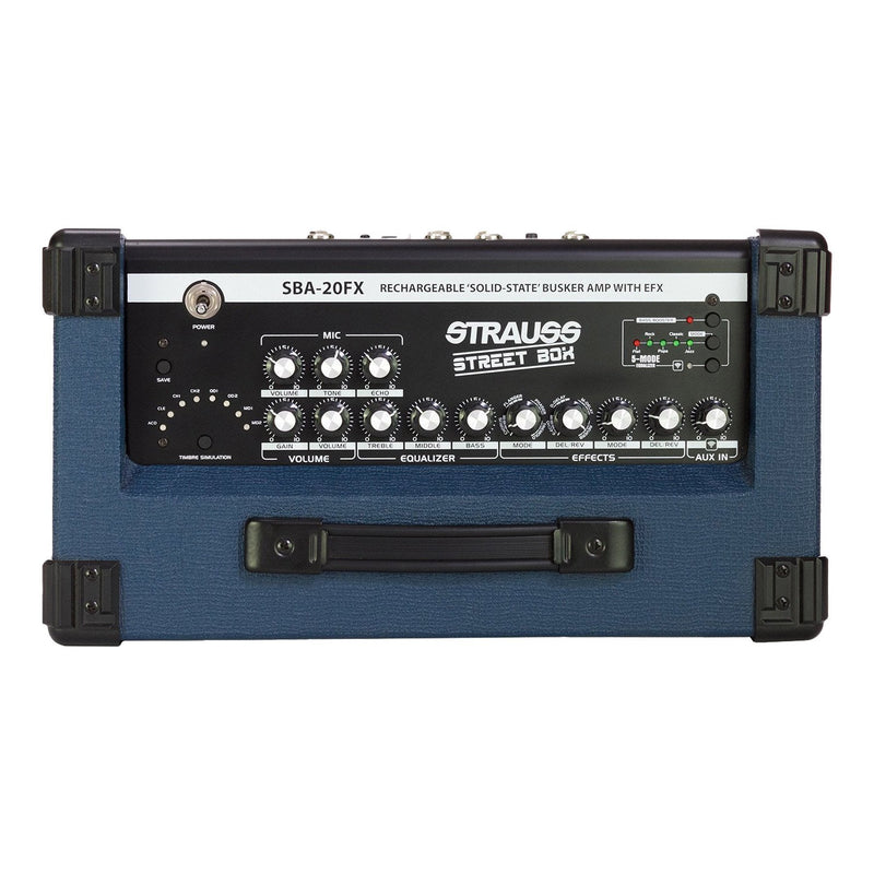 -Strauss 'Streetbox' 20 Watt Solid State Rechargeable DC Amplifier (Blue)-Living Music