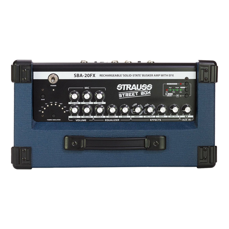 SBA-20FX-BLU-Strauss 'Streetbox' 20 Watt Solid State Rechargeable DC Amplifier (Blue)-Living Music