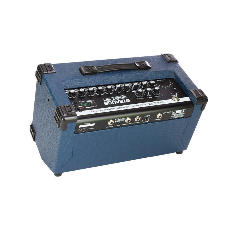 SBA-20FX-BLU-Strauss 'Streetbox' 20 Watt Solid State Rechargeable DC Amplifier (Blue)-Living Music