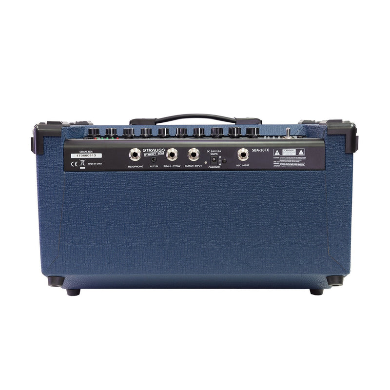 SBA-20FX-BLU-Strauss 'Streetbox' 20 Watt Solid State Rechargeable DC Amplifier (Blue)-Living Music