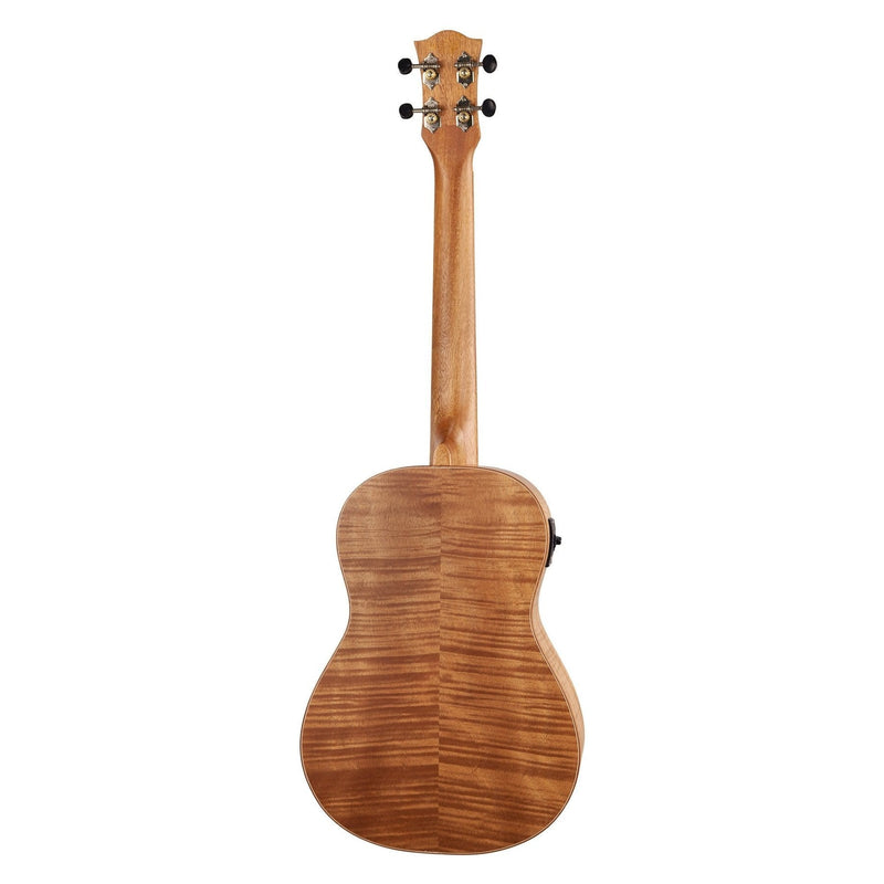 TFMB-2P-NST-Tiki '2 Series' Mahogany Flame Top Baritone Electric Ukulele with Gig Bag (Natural Satin)-Living Music