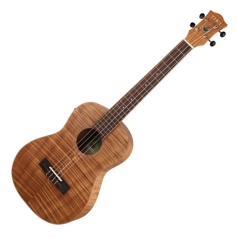 TFMB-2P-NST-Tiki '2 Series' Mahogany Flame Top Baritone Electric Ukulele with Gig Bag (Natural Satin)-Living Music