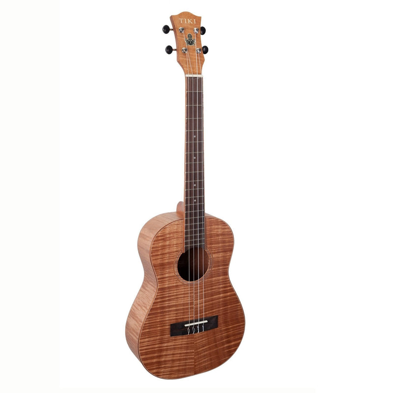 -Tiki '2 Series' Mahogany Flame Top Baritone Ukulele with Gig Bag (Natural Satin)-Living Music