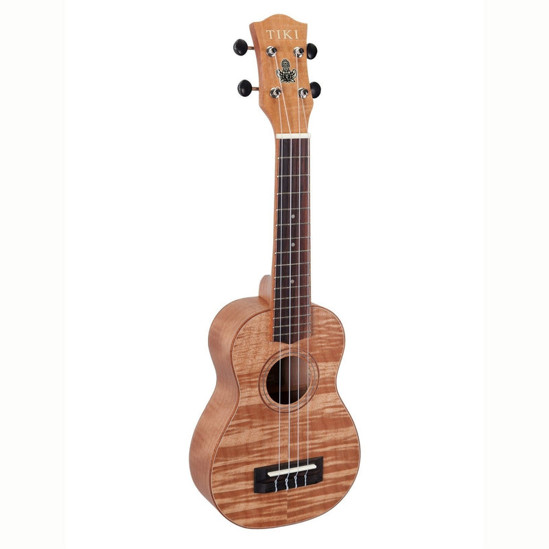 TFMS-2-NST-Tiki '2 Series' Mahogany Flame Top Soprano Ukulele with Gig Bag (Natural Satin)-Living Music