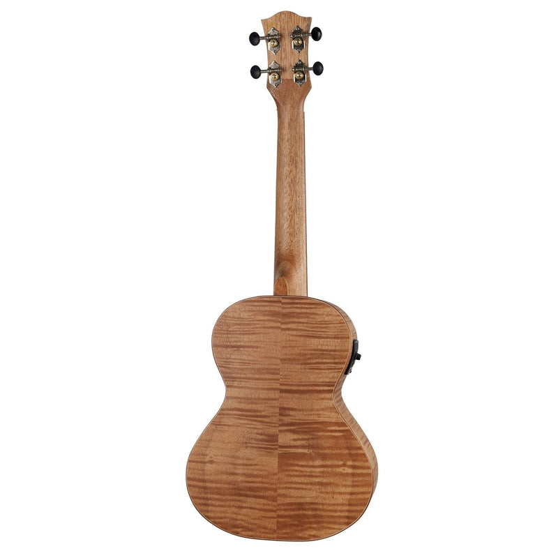 TFMT-2P-NST-Tiki '2 Series' Mahogany Flame Top Tenor Electric Ukulele with Gig Bag (Natural Satin)-Living Music