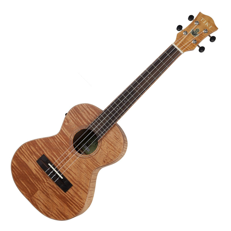 -Tiki '2 Series' Mahogany Flame Top Tenor Electric Ukulele with Gig Bag (Natural Satin)-Living Music