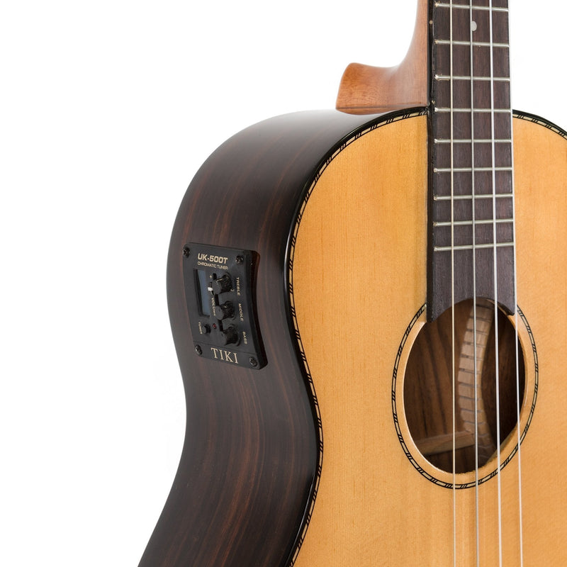 -Tiki '22 Series' Spruce Solid Top Electric Baritone Ukulele with Hard Case (Natural Gloss)-Living Music