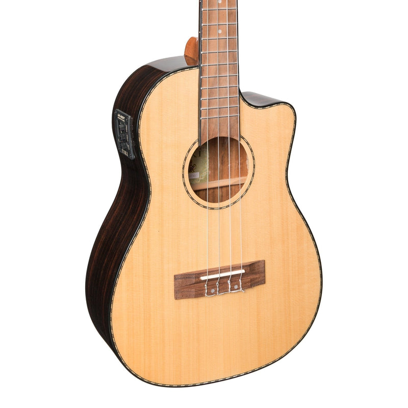 -Tiki '22 Series' Spruce Solid Top Electric Cutaway Baritone Ukulele with Hard Case (Natural Gloss)-Living Music