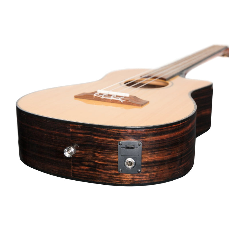 TSB-22CP-NGL-Tiki '22 Series' Spruce Solid Top Electric Cutaway Baritone Ukulele with Hard Case (Natural Gloss)-Living Music