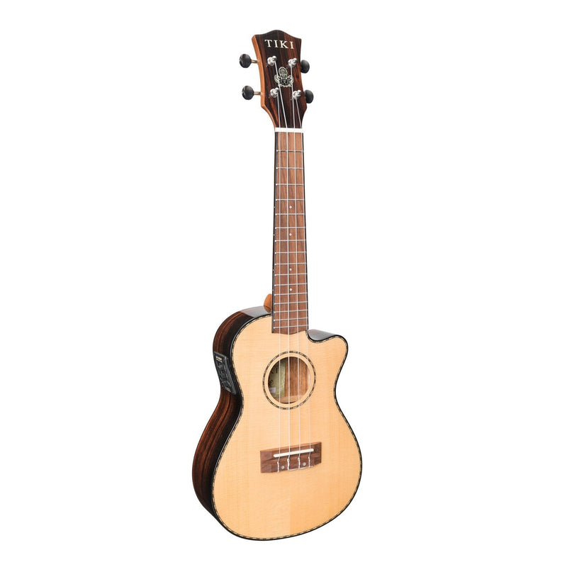 TSC-22CP-NGL-Tiki '22 Series' Spruce Solid Top Electric Cutaway Concert Ukulele with Hard Case (Natural Gloss)-Living Music