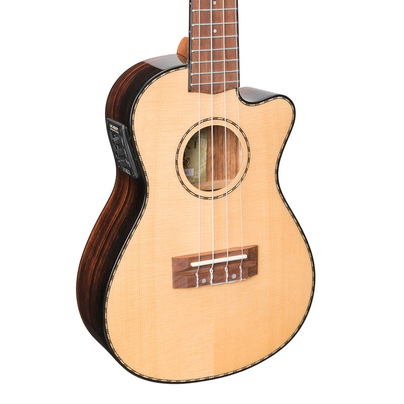 -Tiki '22 Series' Spruce Solid Top Electric Cutaway Concert Ukulele with Hard Case (Natural Gloss)-Living Music
