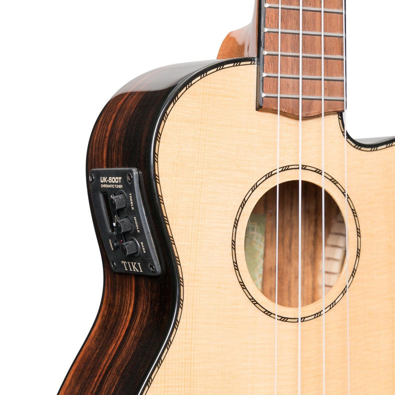 -Tiki '22 Series' Spruce Solid Top Electric Cutaway Concert Ukulele with Hard Case (Natural Gloss)-Living Music