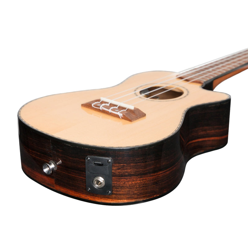 TSC-22CP-NGL-Tiki '22 Series' Spruce Solid Top Electric Cutaway Concert Ukulele with Hard Case (Natural Gloss)-Living Music