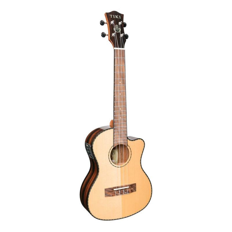 TST-22CP-NGL-Tiki '22 Series' Spruce Solid Top Electric Cutaway Tenor Ukulele with Hard Case (Natural Gloss)-Living Music