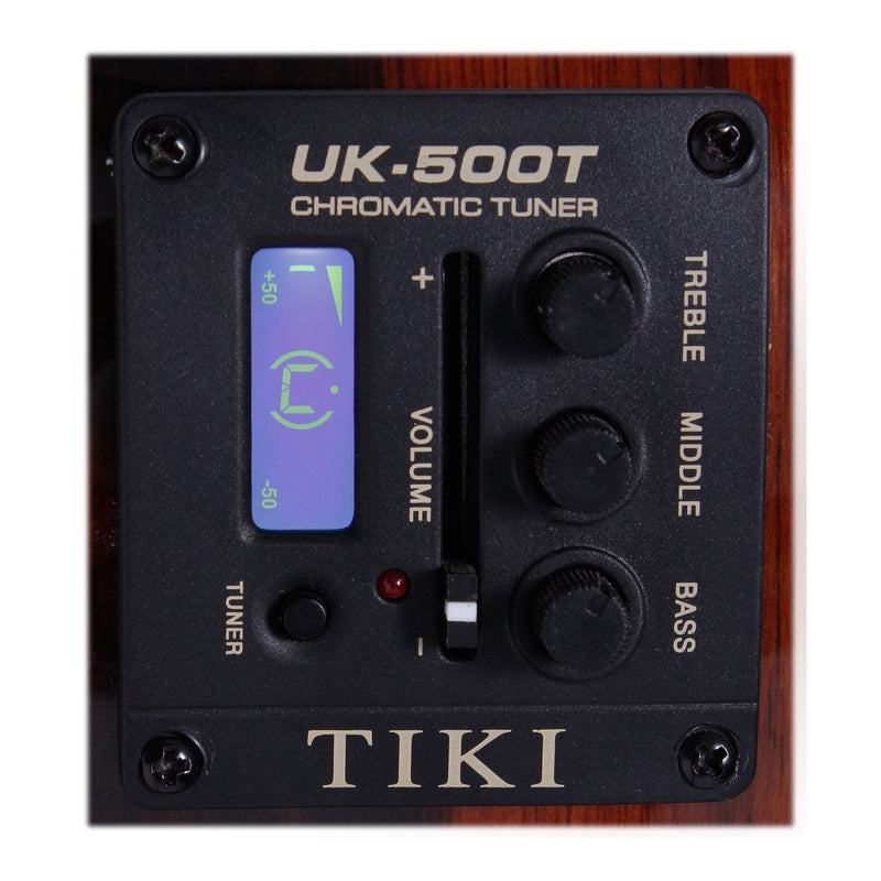 TKB-3P-NST-Tiki '3 Series' Koa Electric Baritone Ukulele with Gig Bag (Natural Satin)-Living Music