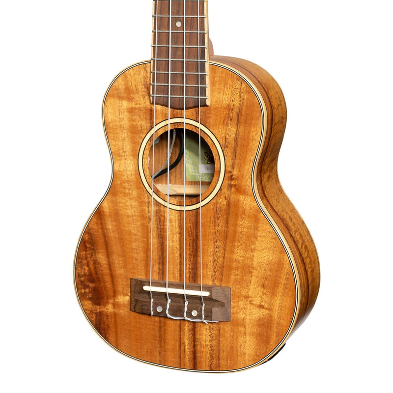 TKS-3P-NST-Tiki '3 Series' Koa Electric Soprano Ukulele with Gig Bag (Natural Satin)-Living Music