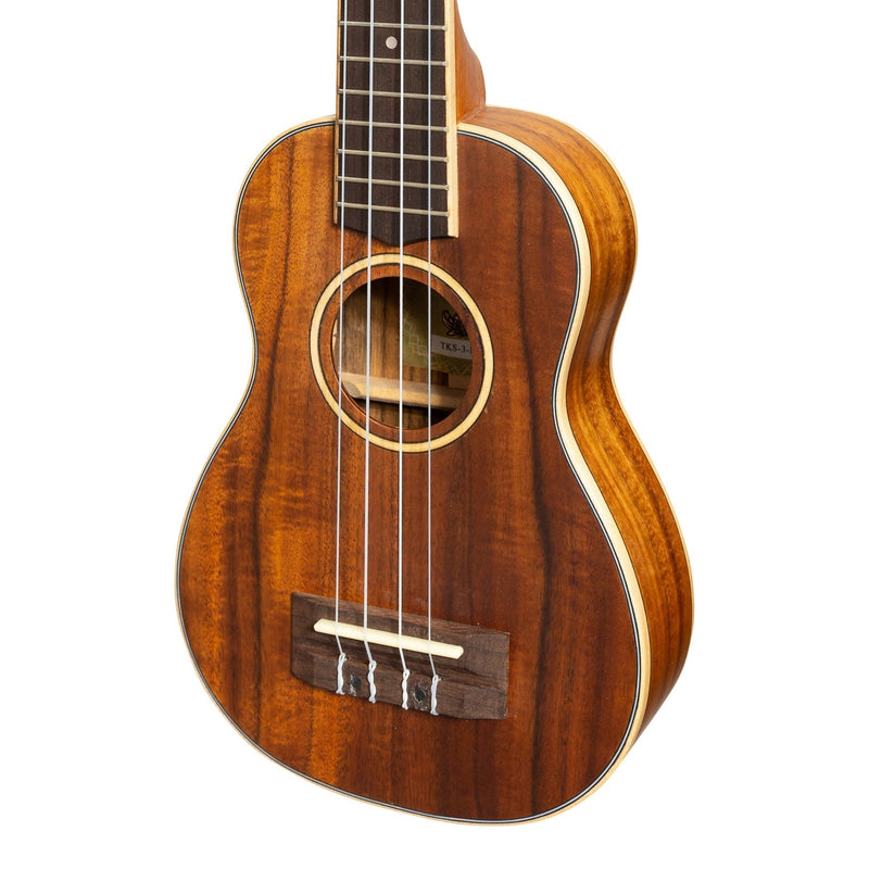 TKS-3-NST-Tiki '3 Series' Koa Soprano Ukulele with Gig Bag (Natural Satin)-Living Music