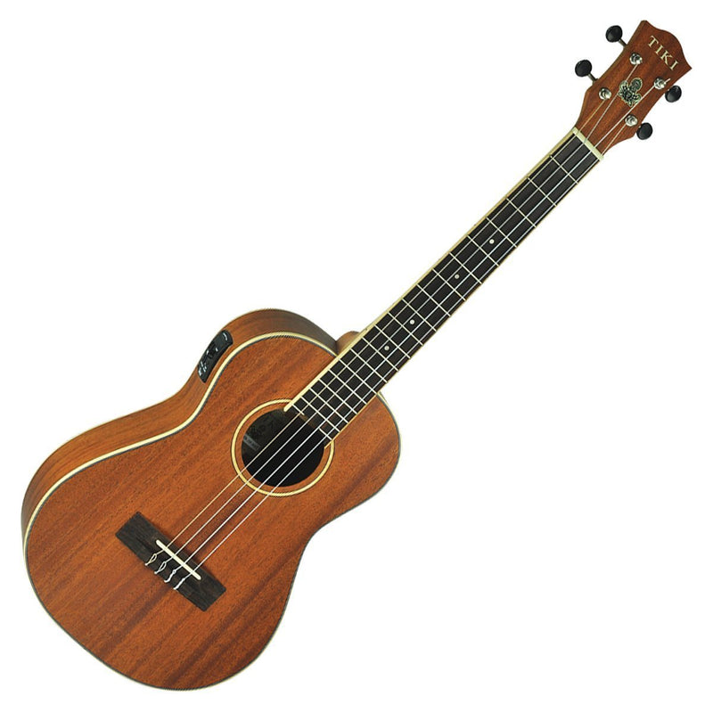 -Tiki '5 Series' Mahogany Solid Top Electric Baritone Ukulele with Hard Case (Natural Satin)-Living Music