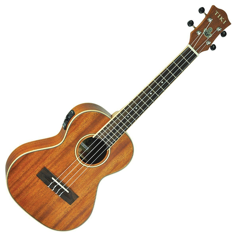 -Tiki '5 Series' Mahogany Solid Top Electric Tenor Ukulele with Hard Case (Natural Satin)-Living Music